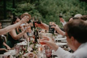 Door County micro backyard wedding vintage Wisconsin dinner wine cheers