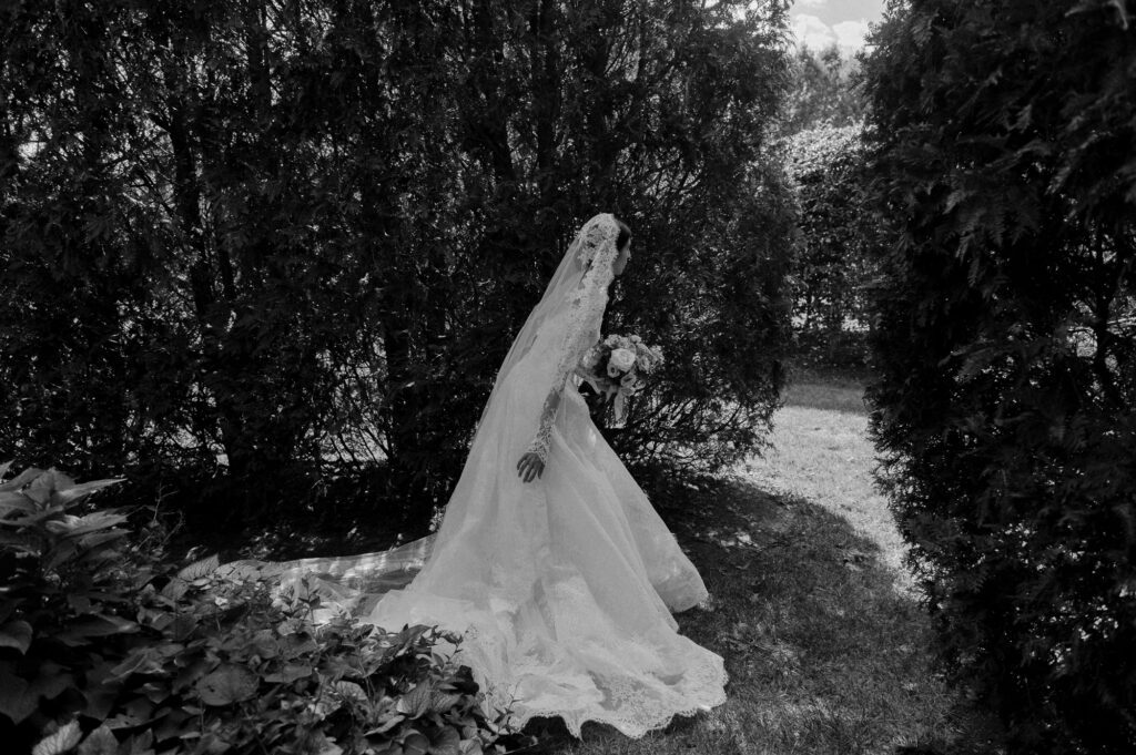 Monique lhuillier dress gown bride lace Villa Terrace wedding