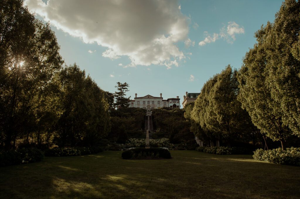 View of Villa Terrace from garden Milwaukee wedding