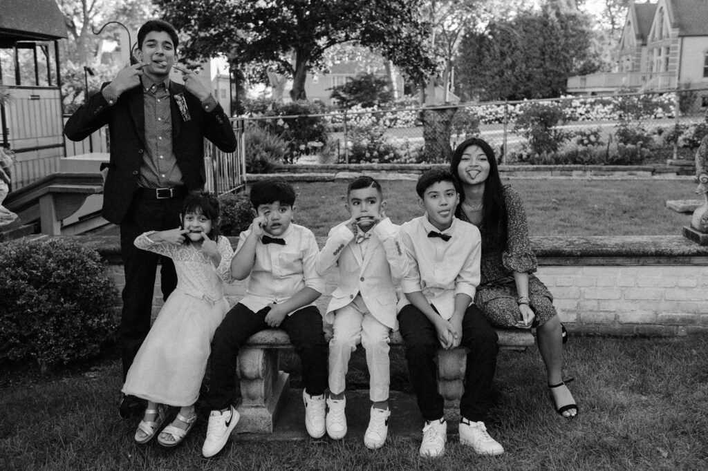 group of kids posing for a photo at Villa Terrace wedding