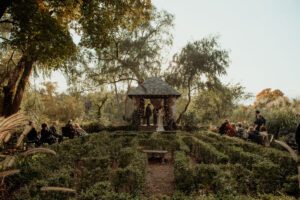 Riverbend Kohler Wisconsin wedding ceremony outside in maze