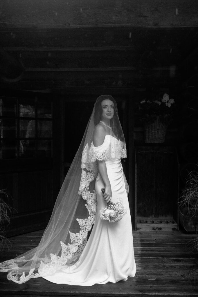 Black and white bridal portrait at River Wildlife in Kohler