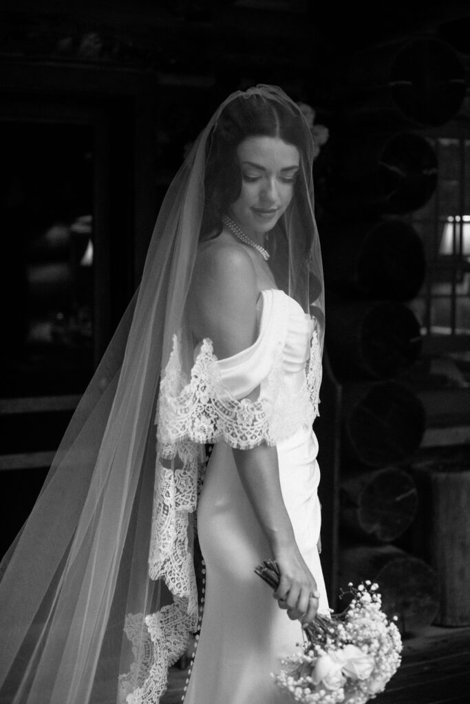 Black and white bridal portrait at River Wildlife in Kohler