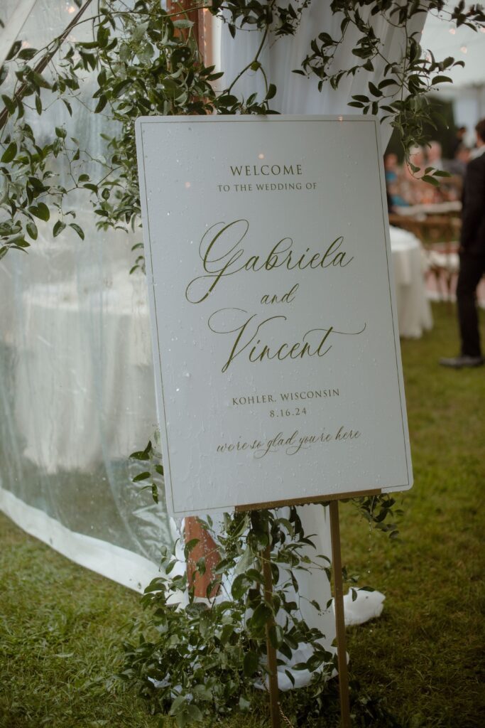 Wedding welcome sign in Kohler, Wisconsin