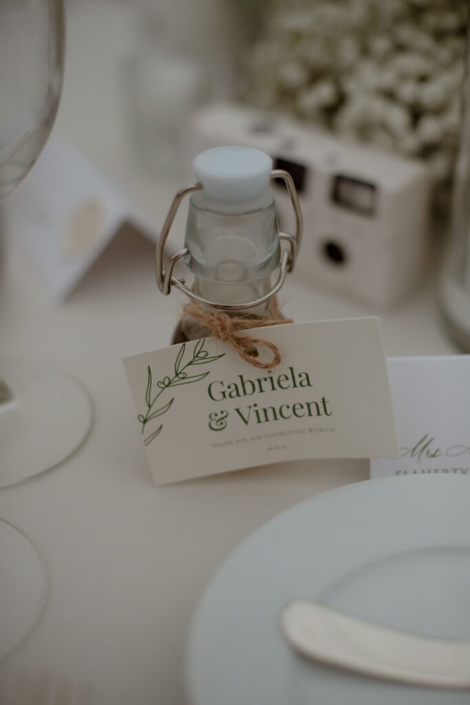 Wedding reception favors at River Wildlife reception