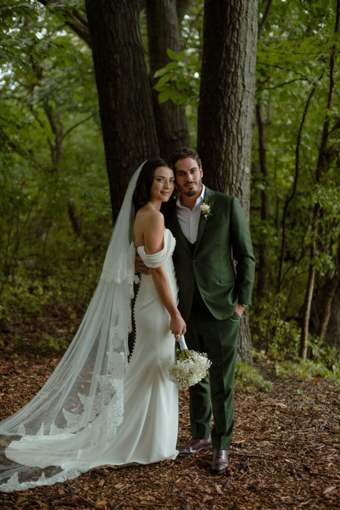 Bride and groom portrait at River Wildlife forest