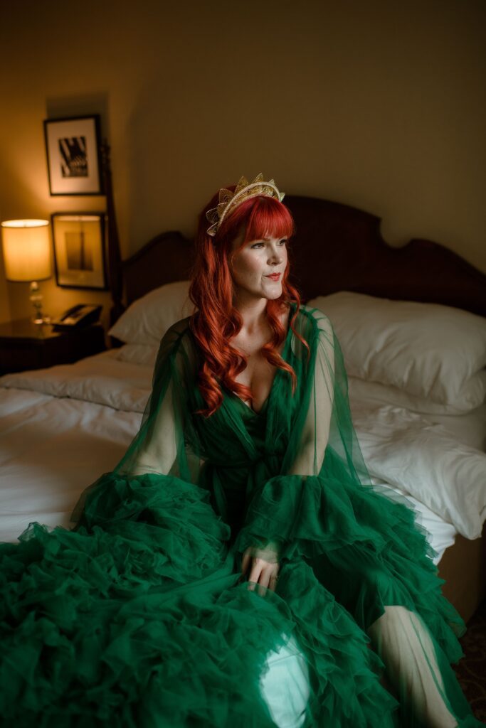 Bridal portrait in hotel room at the Pfister Hotel in Milwaukee
