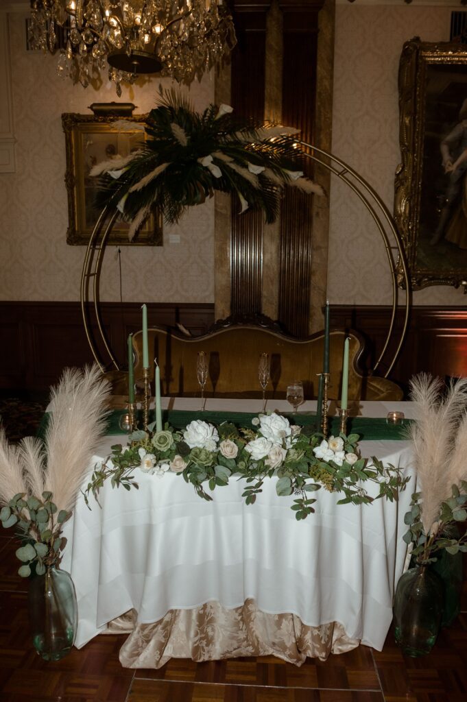 Wedding reception head table at the Pfister Hotel in Milwaukee