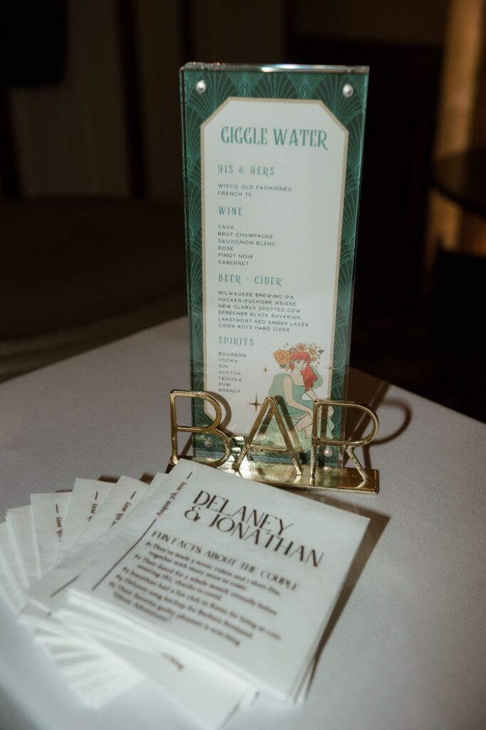 Custom drinks and napkins at the Pfister Hotel in Milwaukee