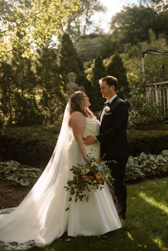 Couple's golden hour portrait at Villa Terrace in Milwaukee