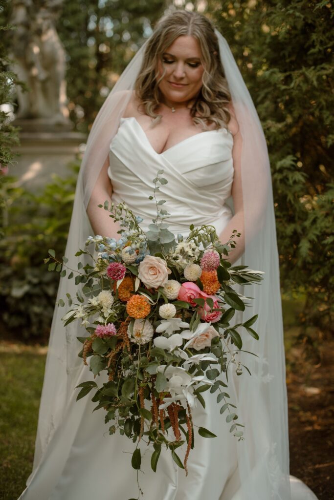 Bridal portrait with colorful bouquet