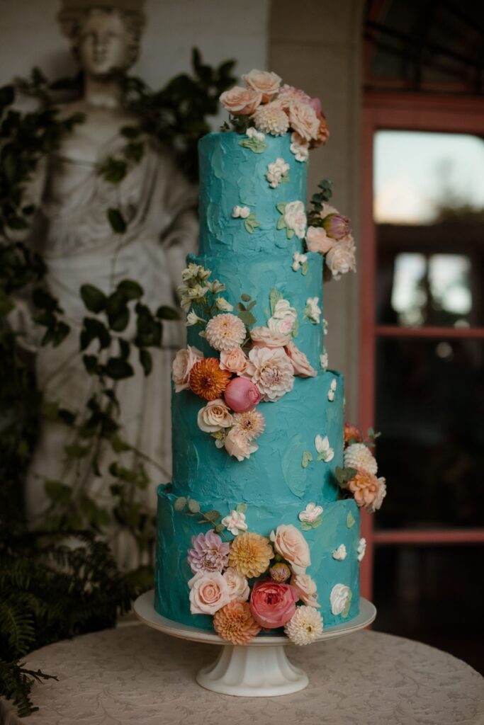 Blue floral wedding cake