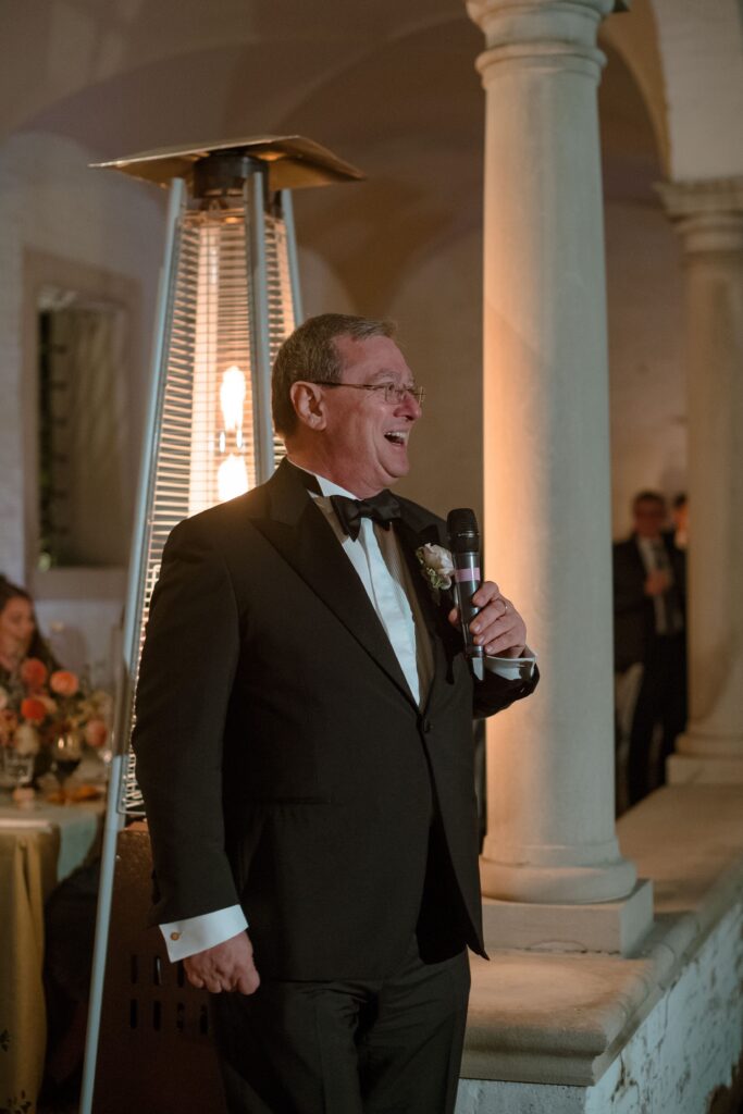 Guest gives speech at Villa Terrace wedding reception