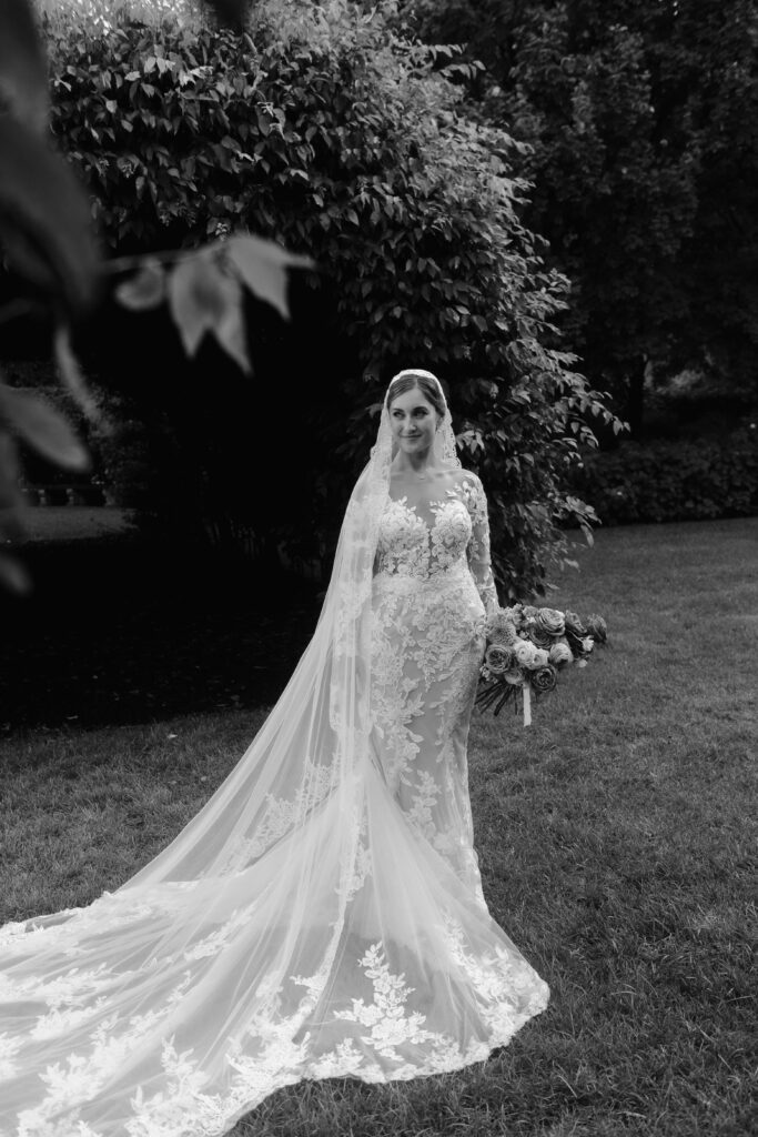 Black and white bridal portrait at Villa Terrace