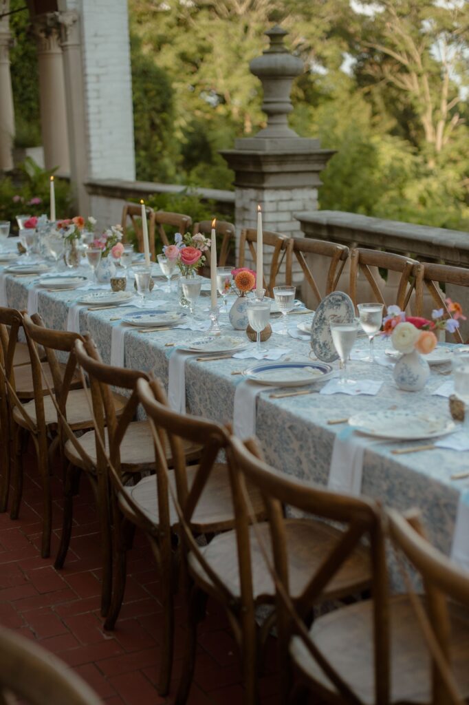 Villa Terrace wedding reception table and details