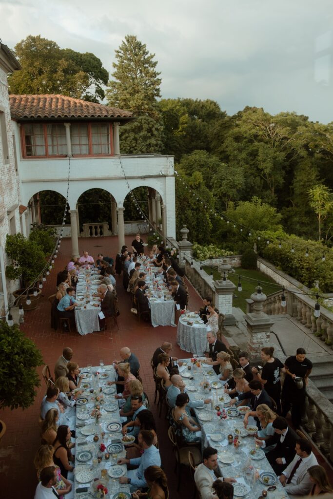Overhead shot of guests eating dinner at Villa Terrace in Milwaukee