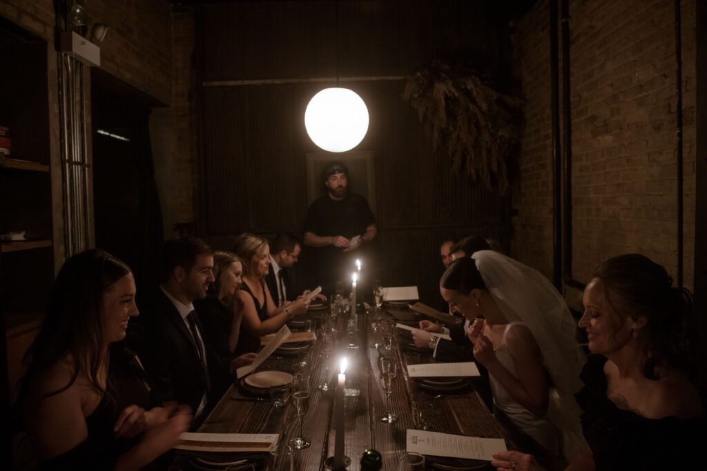Intimate micro wedding dinner at Ada Street in Chicago.