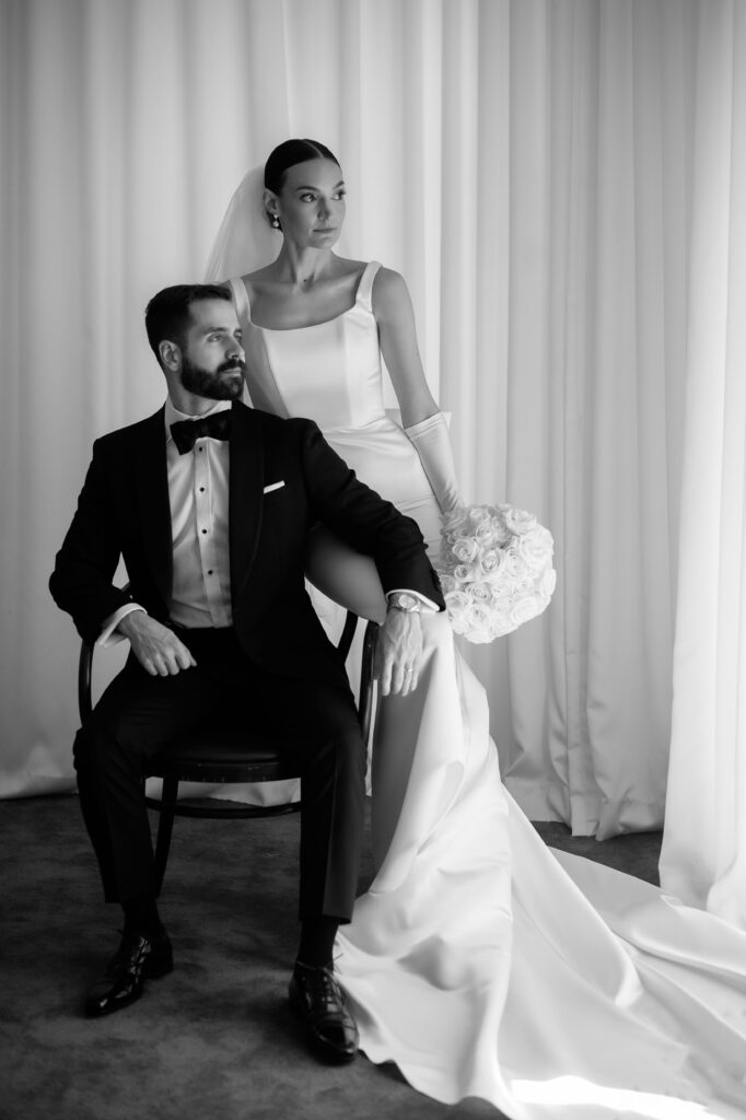 Couple posing together before their intimate micro wedding in Chicago