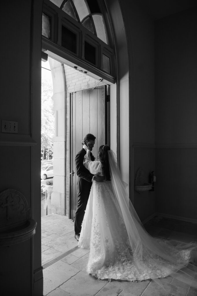 Couple gets married at church before The Wisconsin Club wedding reception