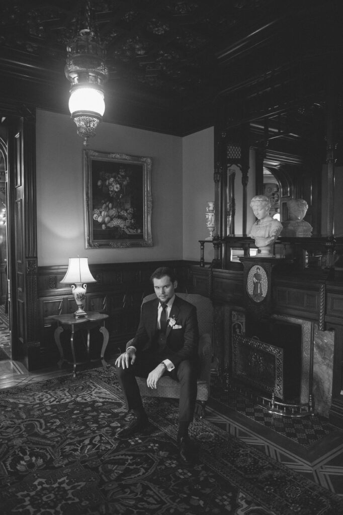 Groom portrait indoors at The Wisconsin Club