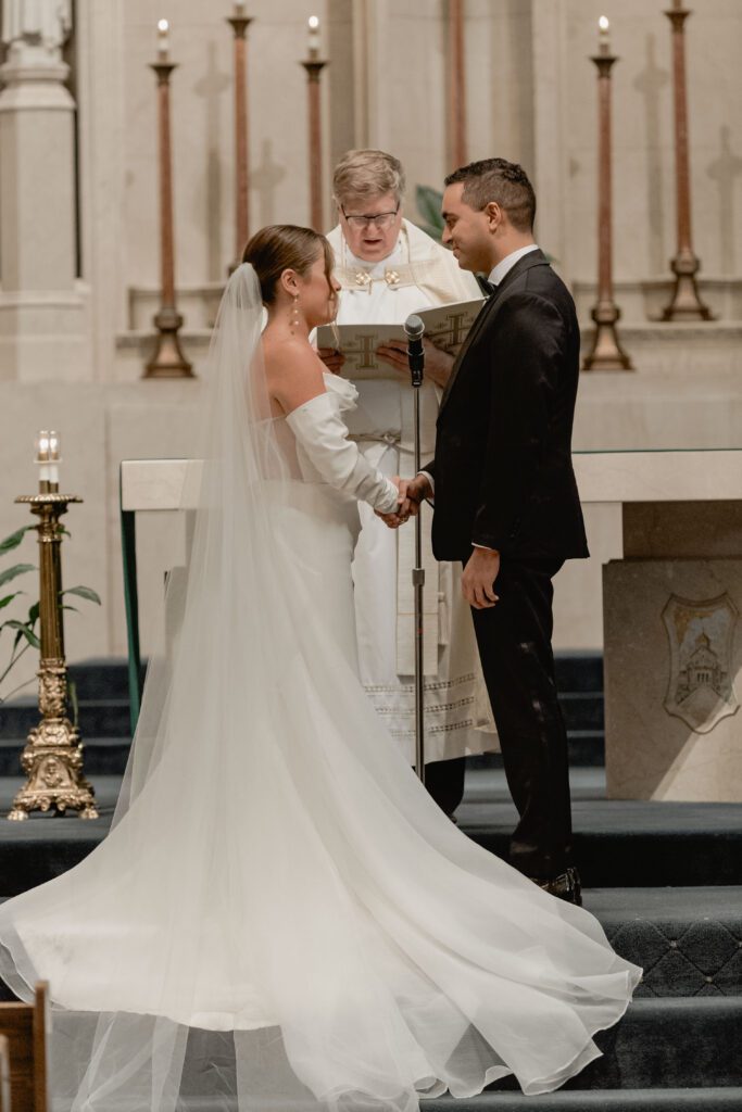 Bride and groom at their wedding ceremony in Milwaukee at Church of Gesu