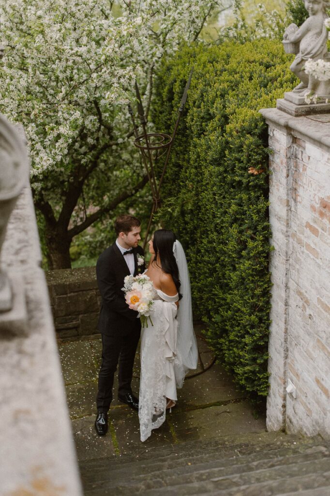 Bride and groom at their Villa Terrace spring wedding