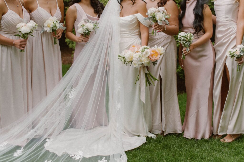 Spring bridal party dresses at outdoor Milwaukee wedding