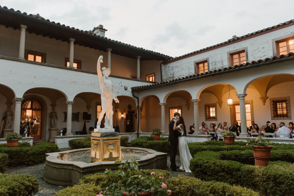 First dance in the Villa Terrace courtyard at Milwaukee wedding